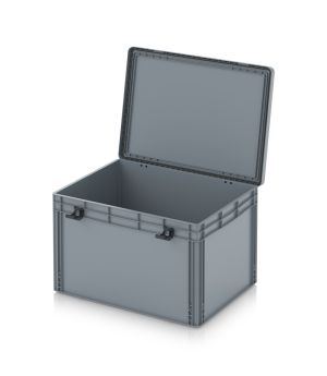 Eurobehälter mit Scharnierdeckel Pro EDP 86/52 HG in silbergrau (RAL 7001), 813 × 628 mm