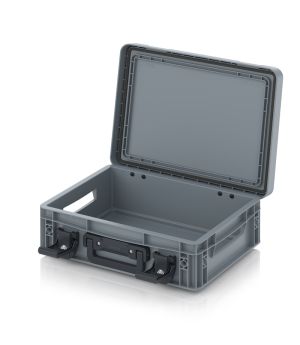 Eurobehälter mit Scharnierdeckel Pro EDP S 43/12 1G in silbergrau (RAL 7001), 411 × 328 mm