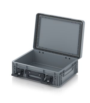 Eurobehälter mit Scharnierdeckel Pro EDP S 43/12 HG 1G in silbergrau (RAL 7001), 411 × 328 mm