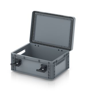 Eurobehälter mit Scharnierdeckel Pro EDP S 43/17 in silbergrau (RAL 7001), 411 × 328 mm
