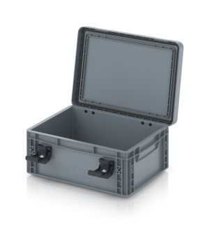 Eurobehälter mit Scharnierdeckel Pro EDP S 43/17 HG in silbergrau (RAL 7001), 411 × 328 mm
