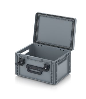 Eurobehälter mit Scharnierdeckel Pro EDP S 43/22 1G in silbergrau (RAL 7001), 411 × 328 mm
