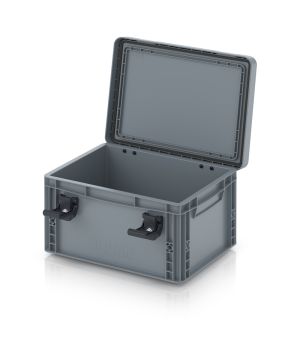 Eurobehälter mit Scharnierdeckel Pro EDP S 43/22 HG in silbergrau (RAL 7001), 411 × 328 mm