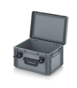 Eurobehälter mit Scharnierdeckel Pro EDP S 43/22 HG 1G in silbergrau (RAL 7001), 411 × 328 mm