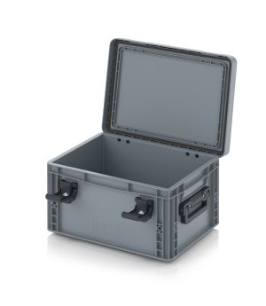 Eurobehälter mit Scharnierdeckel Pro EDP S 43/22 HG 2G in silbergrau (RAL 7001), 411 × 328 mm