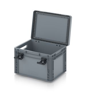 Eurobehälter mit Scharnierdeckel Pro EDP S 43/27 in silbergrau (RAL 7001), 411 × 328 mm