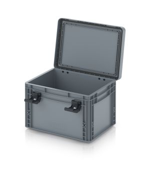 Eurobehälter mit Scharnierdeckel Pro EDP S 43/27 HG in silbergrau (RAL 7001), 411 × 328 mm