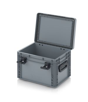 Eurobehälter mit Scharnierdeckel Pro EDP S 43/27 HG 2G in silbergrau (RAL 7001), 411 × 328 mm