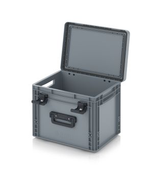 Eurobehälter mit Scharnierdeckel Pro EDP S 43/32 1G in silbergrau (RAL 7001), 411 × 328 mm