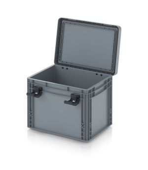 Eurobehälter mit Scharnierdeckel Pro EDP S 43/32 HG in silbergrau (RAL 7001), 411 × 328 mm