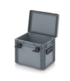 Eurobehälter mit Scharnierdeckel Pro EDP S 43/32 HG 2G in silbergrau (RAL 7001), 411 × 328 mm