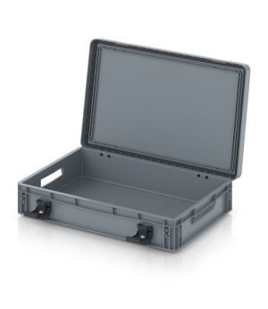 Eurobehälter mit Scharnierdeckel Pro EDP S 64/12 in silbergrau (RAL 7001), 611 × 427 mm