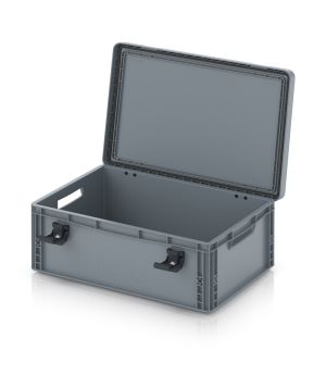 Eurobehälter mit Scharnierdeckel Pro EDP S 64/22 in silbergrau (RAL 7001), 611 × 427 mm