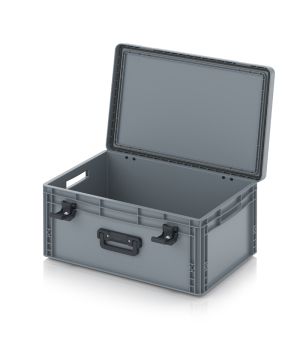 Eurobehälter mit Scharnierdeckel Pro EDP S 64/27 1G in silbergrau (RAL 7001), 611 × 427 mm