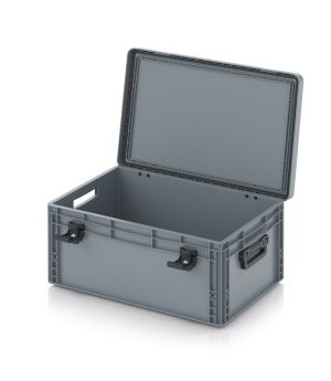 Eurobehälter mit Scharnierdeckel Pro EDP S 64/27 2G in silbergrau (RAL 7001), 611 × 427 mm