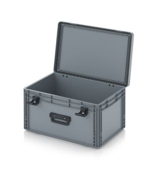Eurobehälter mit Scharnierdeckel Pro EDP S 64/32 HG 1G in silbergrau (RAL 7001), 611 × 427 mm