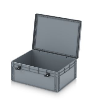 Eurobehälter mit Scharnierdeckel Pro EDP S 86/32 HG in silbergrau (RAL 7001), 813 × 628 mm