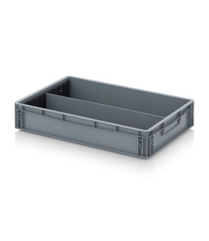 Eurobehälter mit Längsteiler EG GEF LT 6412 HG in silbergrau (RAL 7001), 600 × 400 mm