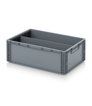 Eurobehälter mit Längsteiler EG GEF LT 6422 HG in silbergrau (RAL 7001), 600 × 400 mm