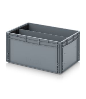 Eurobehälter mit Längsteiler EG GEF LT 6432 HG in silbergrau (RAL 7001), 600 × 400 mm
