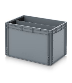Eurobehälter mit Längsteiler EG GEF LT 6442 HG in silbergrau (RAL 7001), 600 × 400 mm
