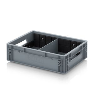 Eurobehälter mit Quer- und Längsteiler EG GEF QLT 4312 in silbergrau (RAL 7001), 400 × 300 mm