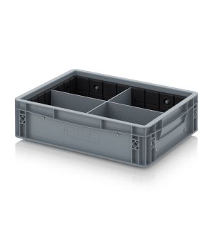 Eurobehälter mit Quer- und Längsteiler EG GEF QLT 4312 HG in silbergrau (RAL 7001), 400 × 300 mm