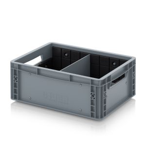 Eurobehälter mit Quer- und Längsteiler EG GEF QLT 4317 in silbergrau (RAL 7001), 400 × 300 mm