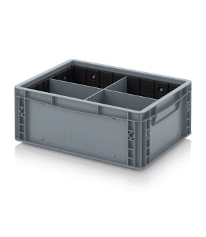 Eurobehälter mit Quer- und Längsteiler EG GEF QLT 4317 HG in silbergrau (RAL 7001), 400 × 300 mm