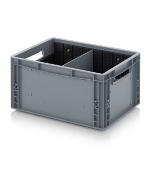 Eurobehälter mit Quer- und Längsteiler EG GEF QLT 4322 in silbergrau (RAL 7001), 400 × 300 mm