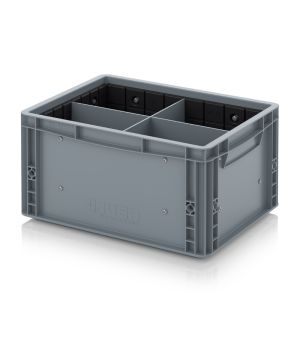 Eurobehälter mit Quer- und Längsteiler EG GEF QLT 4322 HG in silbergrau (RAL 7001), 400 × 300 mm