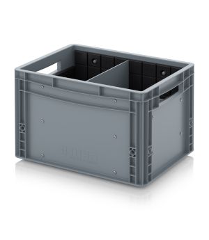 Eurobehälter mit Quer- und Längsteiler EG GEF QLT 4327 in silbergrau (RAL 7001), 400 × 300 mm