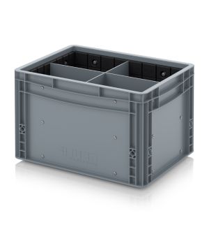Eurobehälter mit Quer- und Längsteiler EG GEF QLT 4327 HG in silbergrau (RAL 7001), 400 × 300 mm