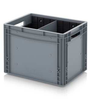Eurobehälter mit Quer- und Längsteiler EG GEF QLT 4332 in silbergrau (RAL 7001), 400 × 300 mm