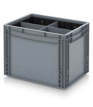 Eurobehälter mit Quer- und Längsteiler EG GEF QLT 4332 HG in silbergrau (RAL 7001), 400 × 300 mm