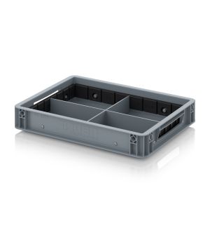 Eurobehälter mit Quer- und Längsteiler EG GEF QLT 4375 in silbergrau (RAL 7001), 400 × 300 mm