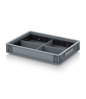 Eurobehälter mit Quer- und Längsteiler EG GEF QLT 4375 HG in silbergrau (RAL 7001), 400 × 300 mm