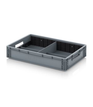 Eurobehälter mit Quer- und Längsteiler EG GEF QLT 6412 in silbergrau (RAL 7001), 600 × 400 mm