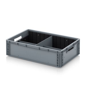 Eurobehälter mit Quer- und Längsteiler EG GEF QLT 6417 in silbergrau (RAL 7001), 600 × 400 mm