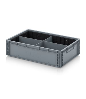 Eurobehälter mit Quer- und Längsteiler EG GEF QLT 6417 HG in silbergrau (RAL 7001), 600 × 400 mm