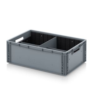 Eurobehälter mit Quer- und Längsteiler EG GEF QLT 6422 in silbergrau (RAL 7001), 600 × 400 mm