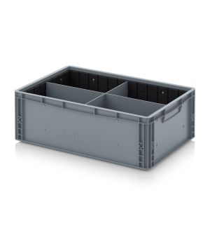 Eurobehälter mit Quer- und Längsteiler EG GEF QLT 6422 HG in silbergrau (RAL 7001), 600 × 400 mm