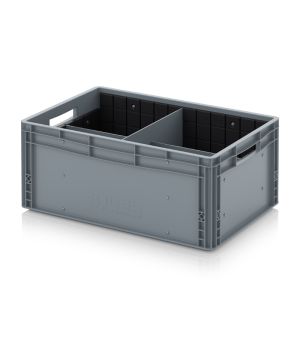 Eurobehälter mit Quer- und Längsteiler EG GEF QLT 6427 in silbergrau (RAL 7001), 600 × 400 mm