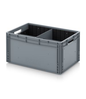 Eurobehälter mit Quer- und Längsteiler EG GEF QLT 6432 in silbergrau (RAL 7001), 600 × 400 mm