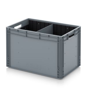 Eurobehälter mit Quer- und Längsteiler EG GEF QLT 6442 in silbergrau (RAL 7001), 600 × 400 mm