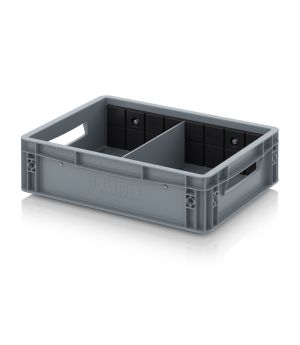 Eurobehälter mit Querteiler EG GEF QT 4312 in silbergrau (RAL 7001), 400 × 300 mm