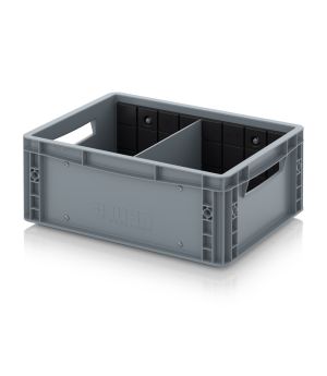 Eurobehälter mit Querteiler EG GEF QT 4317 in silbergrau (RAL 7001), 400 × 300 mm