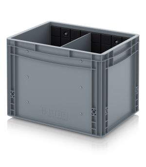 Eurobehälter mit Querteiler EG GEF QT 4332 HG in silbergrau (RAL 7001), 400 × 300 mm