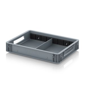 Eurobehälter mit Querteiler EG GEF QT 4375 in silbergrau (RAL 7001), 400 × 300 mm