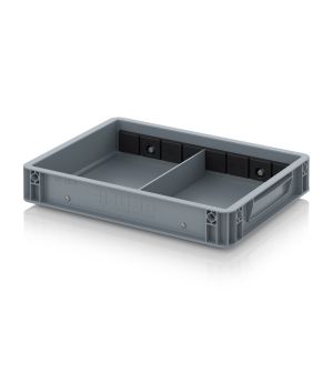 Eurobehälter mit Querteiler EG GEF QT 4375 HG in silbergrau (RAL 7001), 400 × 300 mm